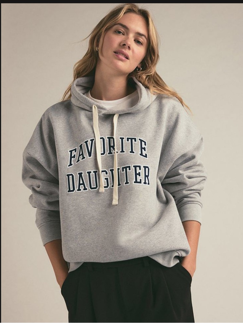 Favorite Daughter Light Gray Cowl-Neck Pullover with Navy Lettering